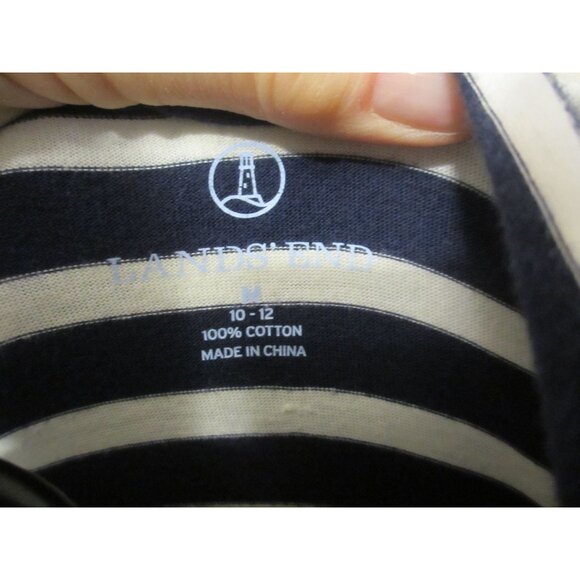 Lands End Navy & White Striped Hooded Drawstring Waist Robe With 3/4 Sleeves - Picture 10 of 10